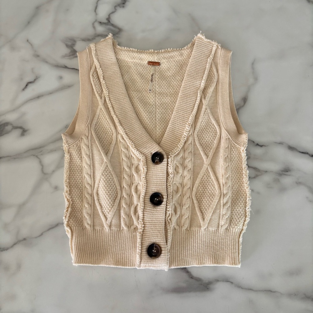 Free People Cream Cable Knit Vest